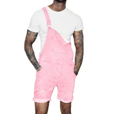 Mens Denim Overalls Shorts Dungarees Bib Pants Jeans Pocket Jumpsuit Pants New