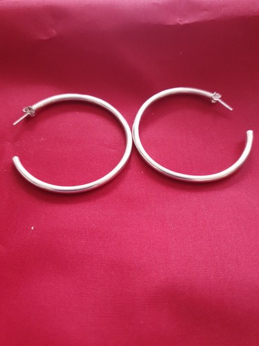 Beginnings 925 STERLING SILVER HOOP SLEEPER EARRINGS LARGE 50 mm 3mm thickness - 第 1/5 張圖片