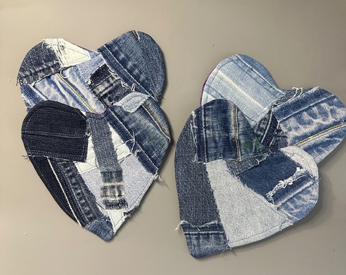 COASTERs set of 4 DENIM recycled HEART handmade patchwork blue jeans man cave - Picture 4 of 11