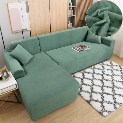 L-Shaped Sofa Cover Velvet Stretch,Sectional Couch Protector for Living Room - Picture 49 of 108