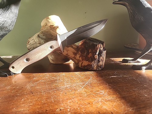 Vehement Knives K2 Black Wash Finish Satin Natural Micarta Scales, CPM-154 - Picture 3 of 6