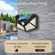 2 Pack 100 LED Solar Wall Lights PIR Motion Sensor Outdoor Garden Security Lamps