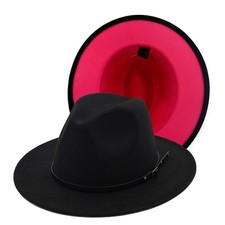 Gossifan Fedora Hats for Women Wide Brim Two Tone Felt Panama Hat with Belt-B...
