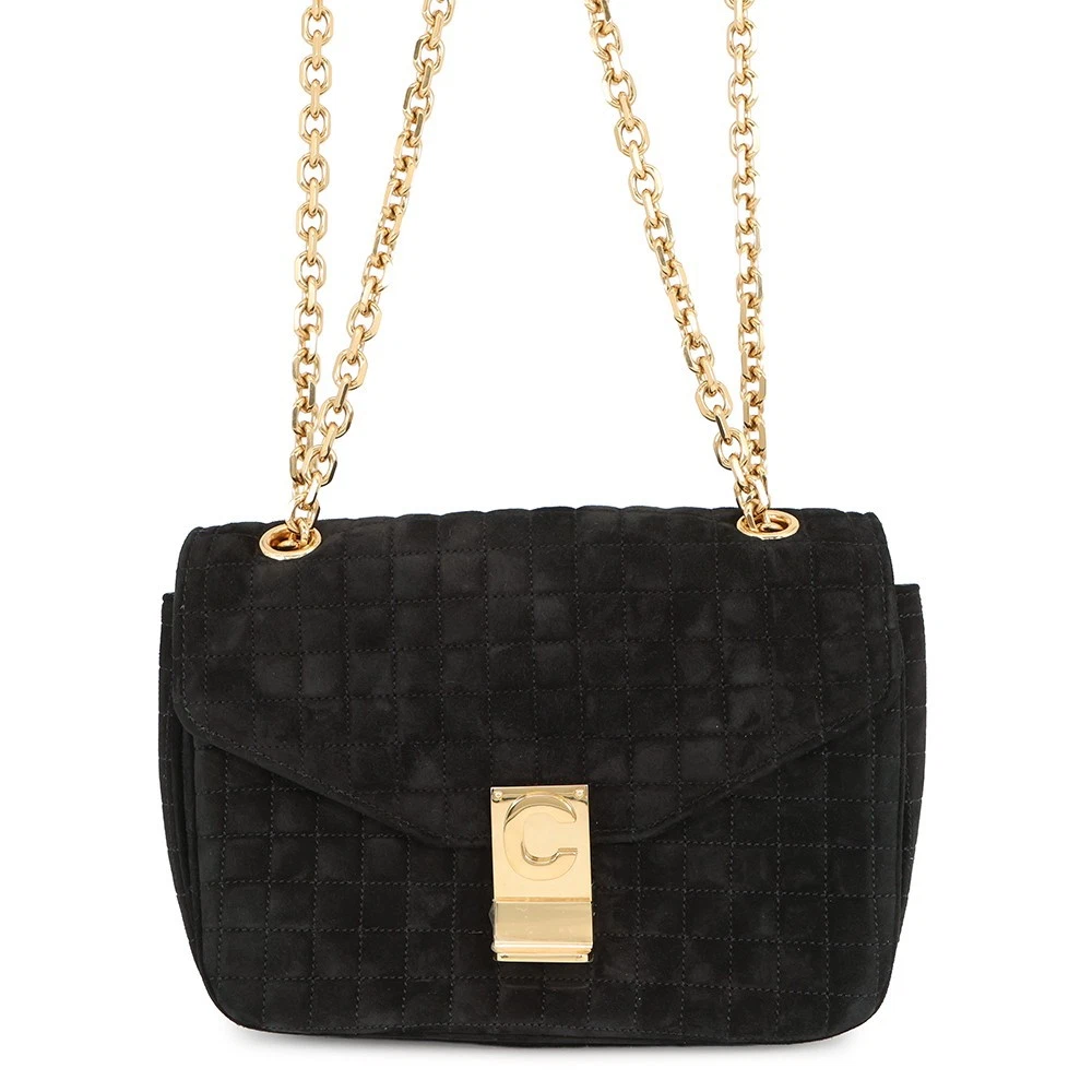 Celine — CELINE CMedium Shoulder Bag suede Black 187253BJI.38NO