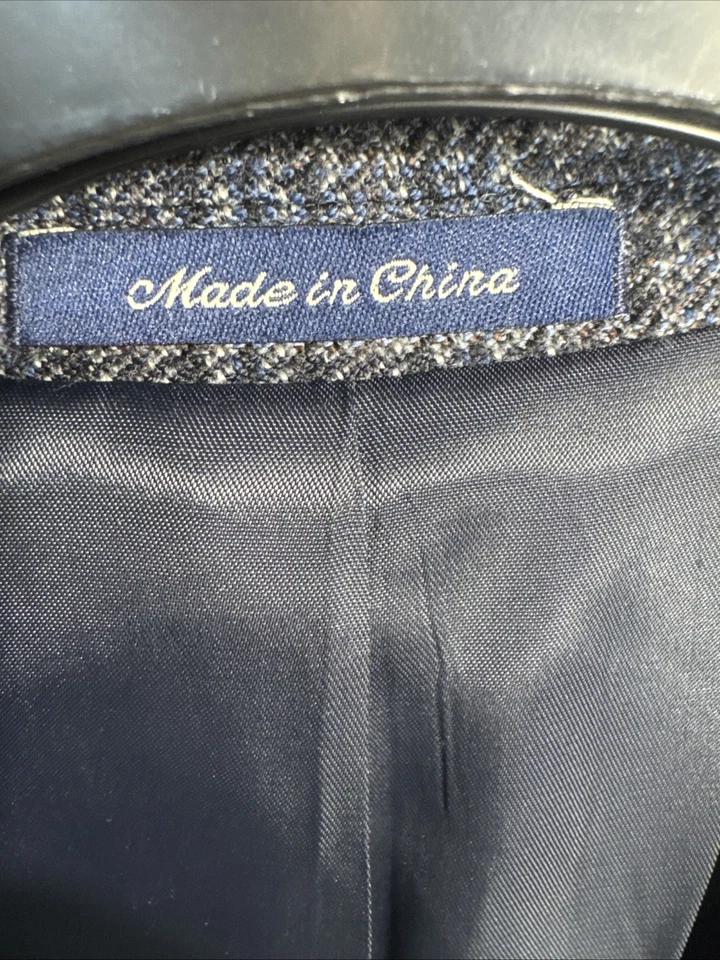 Roundtree & Yorke 44R Taupe Blue Black Houndstooth 100% Wool 2 Button Sport Coat - Image 2 of 4