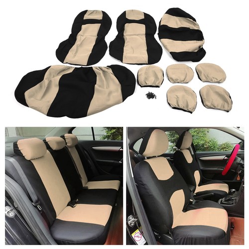 Ι Beige Black 9pcs Auto Cover Protector Set Breathable Dustproof Accessory - Picture 11 of 12