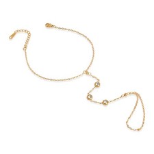 Gold Crystal Hand Chain Ring Bracelet for Women, Dainty Rhinestone CZ Stainless