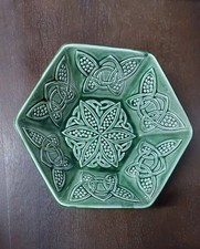 Vintage Irish Arklow Pottery Green Celtic Fruit Bowl 19cm