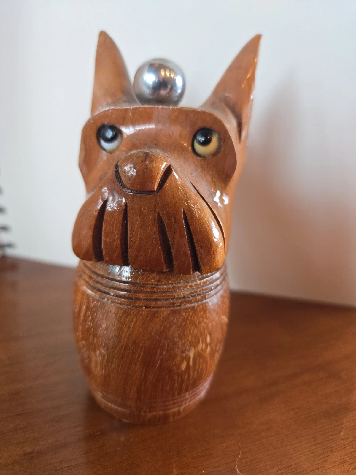 Vintage Marlux France Scottie Dog figural pepper pot grinder wood glass eyes