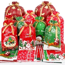 35pcs Christmas Gift Bags Drawstring Flat Bottom, Easy Holiday Gift Wrap Asso...