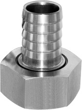 Stainless Steel Garden Hose Swivel Fitting 3/4" Barb X 3/4" GHT Female Threaded