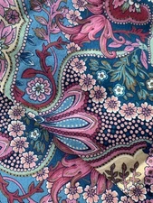 FLORAL 52" X 41" Joan Kessler for Concord Quilt FABRIC Cotton PAISLEY Blue Pink