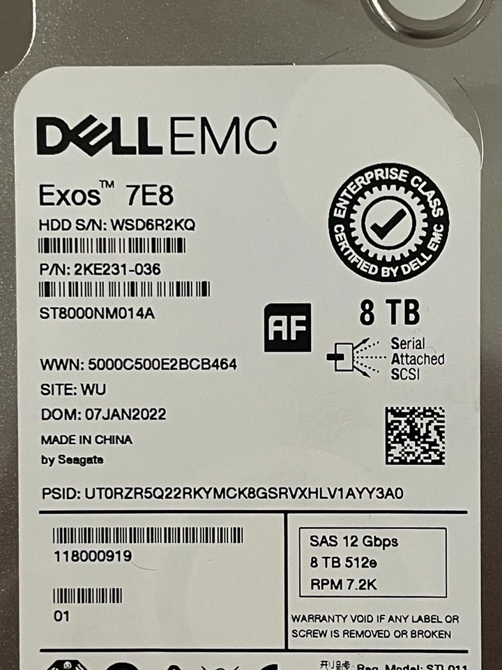 HDD Dell Emc 8TB SAS 3.5" 12Gb Hard Drive ST8000NM014A - Immagine 4 di 4