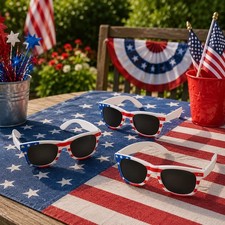 12-PC Patriotic USA Flag Design Adult Size Sunglasses Smokey Lens 5.5"L 147