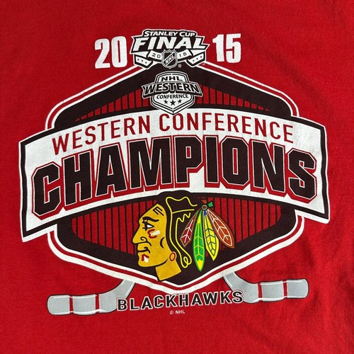2015 Stanley Cup Blackhawks Western Conference Champions Gildan T Shirt L - Picture 8 of 8