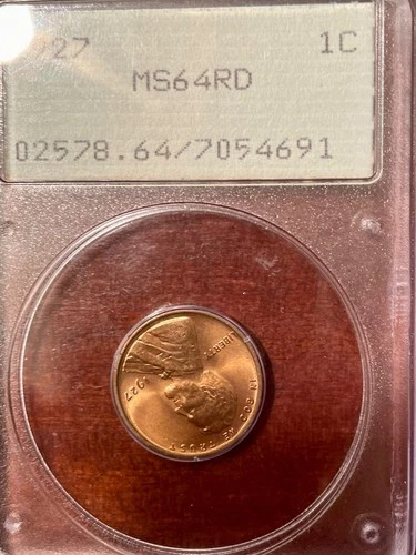 1927 5¢ RED Lincoln Cent MS64RD PCGS RATTLER holder -Free Shipping-