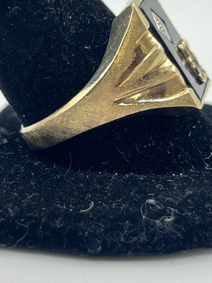 Anillo de ónix dorado vintage para hombre - estilo masónico - 10 g - talla 12,5-10 k Foto 2 de 4