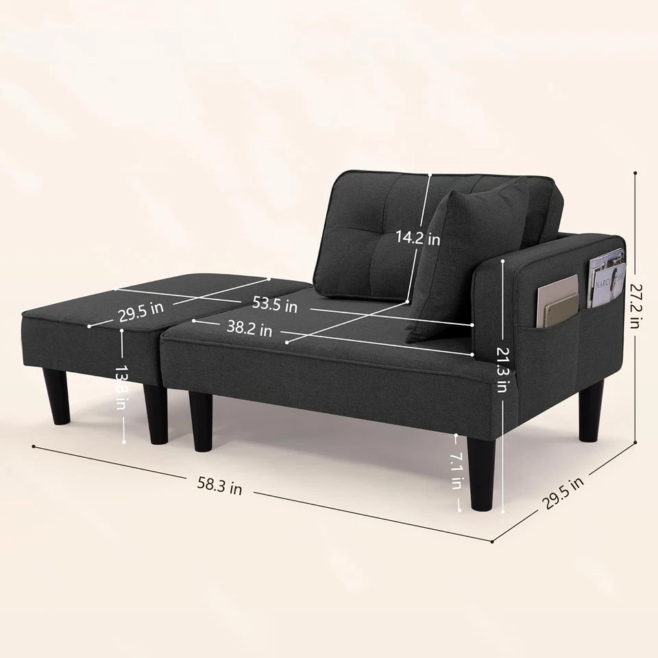 2-in-1 Sleeper Sofa Bed Convertible Small Sectional Couch w/Chaise & 2 Pillow US - Image 4 of 4