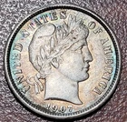 1907 Barber Dime Choice EF XF nr AU Beautiful secondary toning silver 10c coin