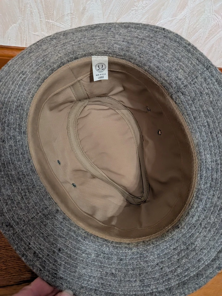 🎩 Sombrero Fedora Outback/Safari de fieltro de lana hecho en la Unión EE. UU. de colección (talla grande) Foto 3 de 4