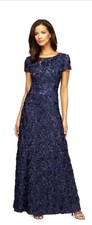 Alex Evenings Navy 3D Rosette Soutache Sequin Mother of Bride Gown Sz 10 Formal