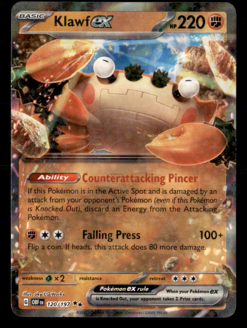 Klawf ex 120/197 Double Rare Obsidian Flames Pokemon Holo Near Mint