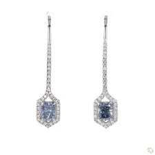1.443 CT TDW Lab Grown Fancy Vivid Blue Diamond Drop Earrings 14K White Gold
