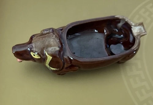 Vintage Mid-Century Ceramic Daschund Weiner Dog Ash Tray Figurine 6.5” x 2”