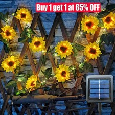 LED Solar Powered Sunflower Fairy String Lights Garden Outdoor Wall Fence Light