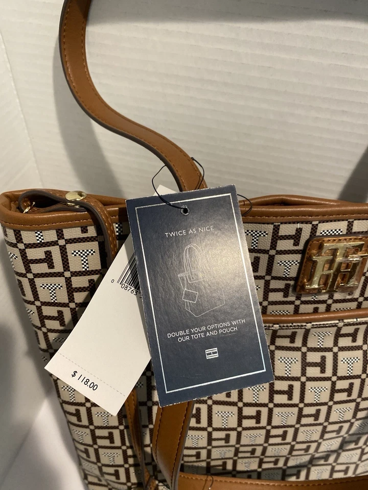 Tommy Hilfiger Bolso de Mano Monograma Beige y Tostado con Cremallera Desmontable Nuevo con Etiquetas Foto 3 de 4