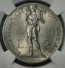 1936 XV Vatican 2 Lire Pius XI NGC MS66 TOP POP