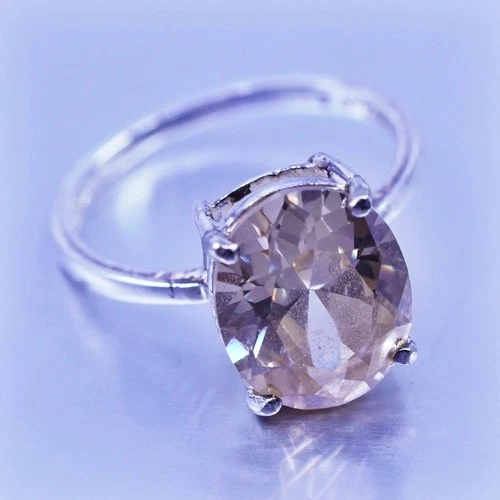 Size 7.25, vintage Sterling 925 silver handmade ring with oval citrine