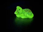 Vintage Fenton Art Glass Sleeping Cat Uranium Key Lime Hand Painted Figurine