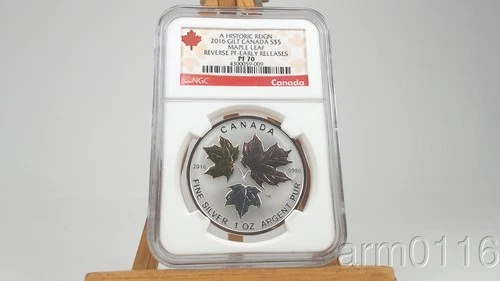 2016 CANADA 9999 SILVER MAPLE LEAF GILT REVERSE EARLY NGC PF70 HISTORIC $5 COIN