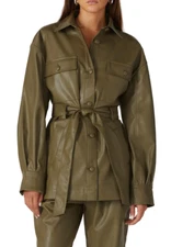 Love, Whit by Whitney Port Women's Olive Green Faux Leather Jacket Size M Flaws