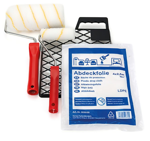 Streichset / Farbroller 18Cm + 10Cm, Abstreifgitter 22X27Cm, Abdeckfolie 4X2,5M-image