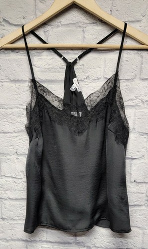 NWT LOVE FIRE M BLACK SATEEN EYELASH LACE TRIM SEXY CAMISOLE V-NECK TANK TOP - Picture 11 of 12