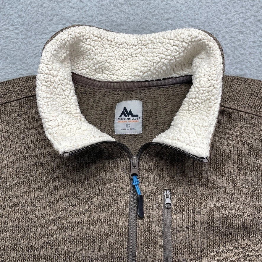 Mountain Club 1/4 Zip Sherpa Pullover Sweatshirt Mens XL Brown Knit Long Sleeve