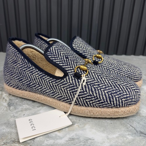 Mocassino espadrillas Gucci Fria Horsebit lana blu navy pelliccia 7 G 7,5 US 41 EUR nuovo con etichette - Foto 6 di 24