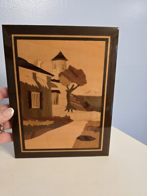 Art. Decor Italy Inlaid Wood Works Landscape Building 7''×9'' Wall Hanging