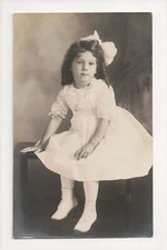 E-726 Adorable Little Girl in White Dress Real Photo RPPC Postcard