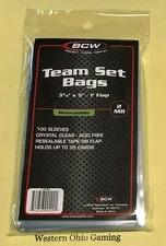 BCW Team Set Bags NEW 100 Resealable Sports Card Protect Holder Sleeves Display