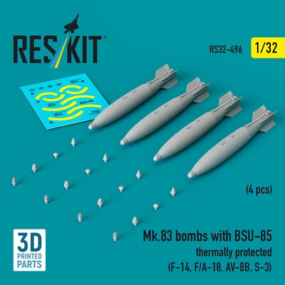 Mk.83 bombs with BSU-85 thermally protected (4 pcs) Scale 1:32 ResKit RS32-0496