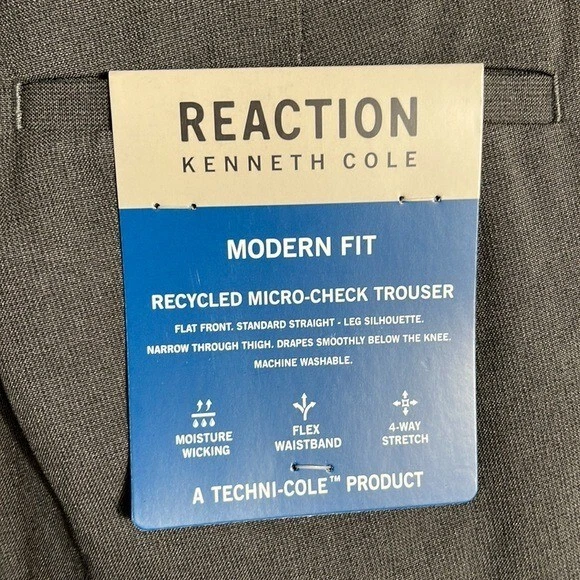 NUEVO Pantalón Reaction Kenneth Cole ajuste moderno reciclado micro cuadros talla 30. (90) Foto 4 de 4