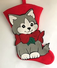 Cat Christmas Stocking Kitten Bow Red Felt