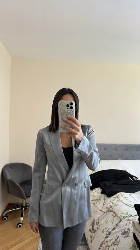 REISS  silver one  blazer sz 0 Xs - Image 3 of 4