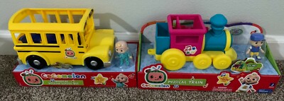 Cocomelon Official Yellow School Bus + Feature Musical Train Set with JJ Figures