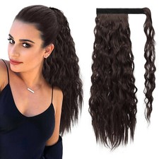 PEACOCO 16" Wrap Corn Wave Ponytail Extension brown 2 synthetic hairpiece YMT01
