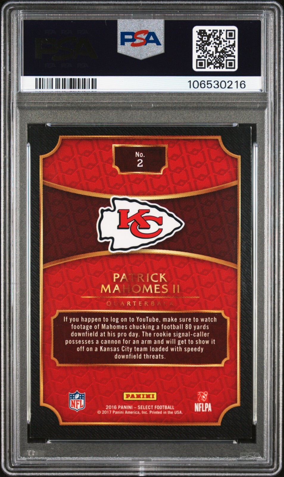 PATRICK MAHOMES SIGNED 2016 PANINI SELECT #2 2017 XRC PRIZM ROOKIE AUTO PSA 9 view 2