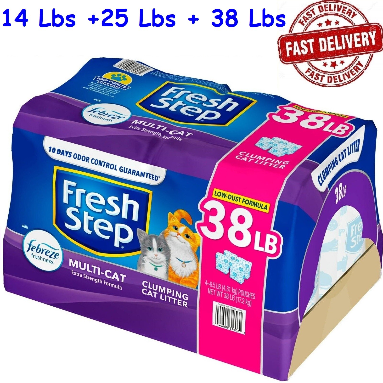 14/25/38lbs Fresh Step MultiCat Scented Litter with Febreze,Clumping